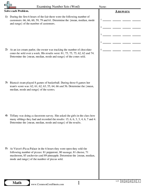 6.sp.5c Worksheets - Examining Number Sets (Word) worksheet
